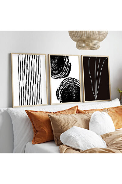 huhuli Ahşap Çerçeveli  3’lü Modern Tablo huhu240