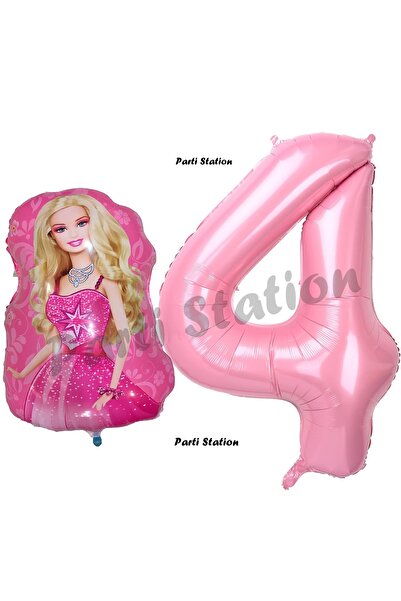 Parti Station Barbie Balon Konsept 4 Yaş Balon Set Barbie ve Pembe Rakam Balo...