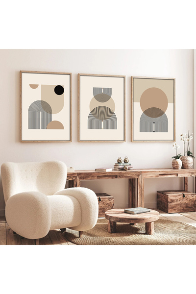 huhuli Ahşap Çerçeveli  3’lü Modern Tablo huhu263