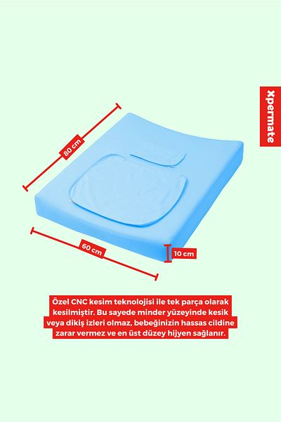 XPERMATE Baby Changing Mat with Sponge, Baby Changing Pad 60x80x10 Cm Blue