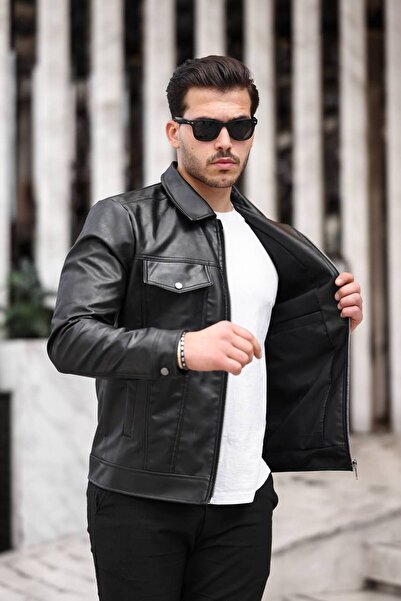 Oliggopol Чоловіча чорна шкіряна куртка моделі "Далекобійник