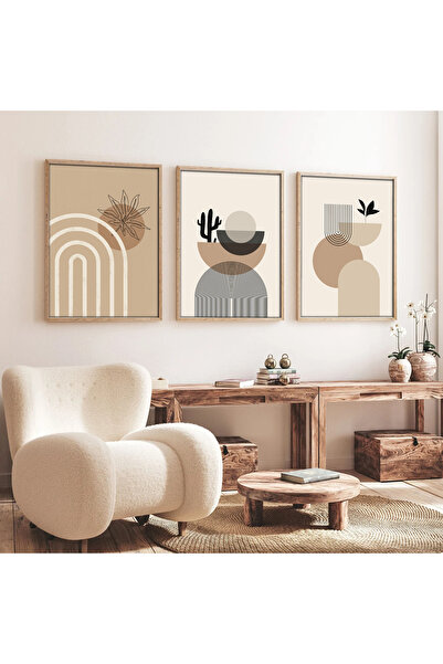 huhuli Ahşap Çerçeveli  3’lü Modern Tablo huhu264