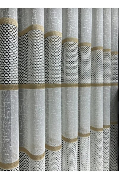 LUNETT HOME KULLANIMA HAZIR VİZON ŞERİTLİ APLİK ÖRME SEYREK PİLELİ 1X2 TÜL PERDE