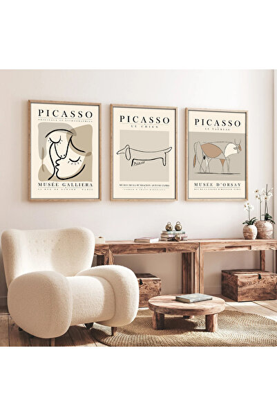 huhuli Ahşap Çerçeveli  3’lü Modern Tablo huhu253