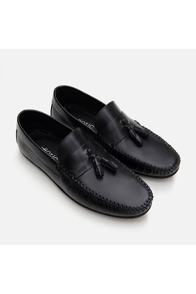 Hotiç Black Genuine Leather Men's Loafer