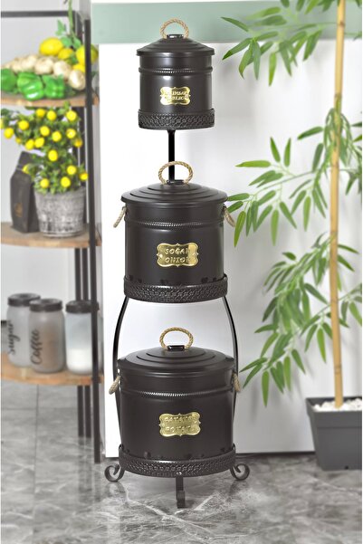 Evistro Metal Standlı 3 Katlı Patates Soğan Sarımsak Saklama Kovası Siyah