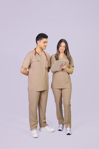 HGM Collection Unisex Beige Classic Leg Lycra Doctor Nurse Jersey Medical Jer...