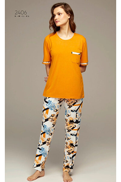 PİJAPİA Narandžasta boja, O-izrez, kratki rukav, Viskoza ženski pidžama set