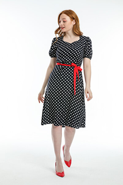 Pitti Women's Navy Blue White Polka Dot I Belted Mini Dress 51123