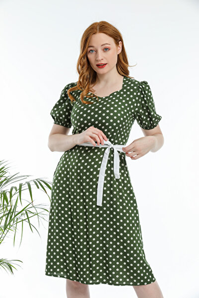 Pitti Kadın YEŞİL BEYAZ PUANLI MİNİ Elbise 51123