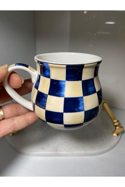 elif aksesuar Arov Checkered Pattern Ayran Mug Cup Single
