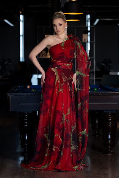 Abiyefon One Shoulder Long Homecoming Dress with Red Shawl - ABU3773