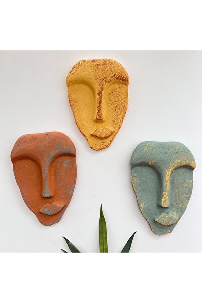 Mes Reves El Yapımı Taş Heykel Soyut Yüz Maske 3'li Set, Modern beton, eskitm...