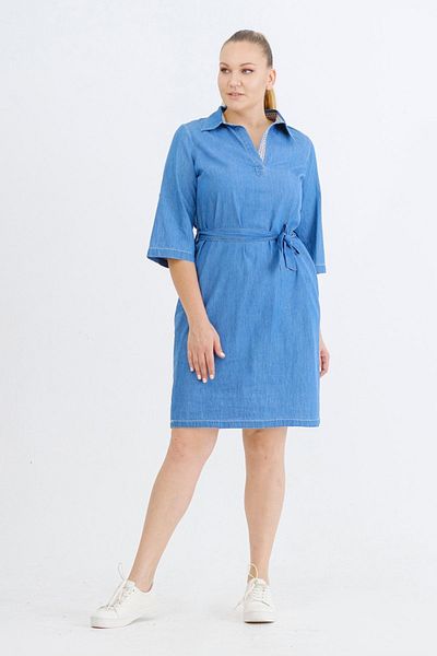 EVEN plus size Jeans Large Size Dress with Striped Collar
