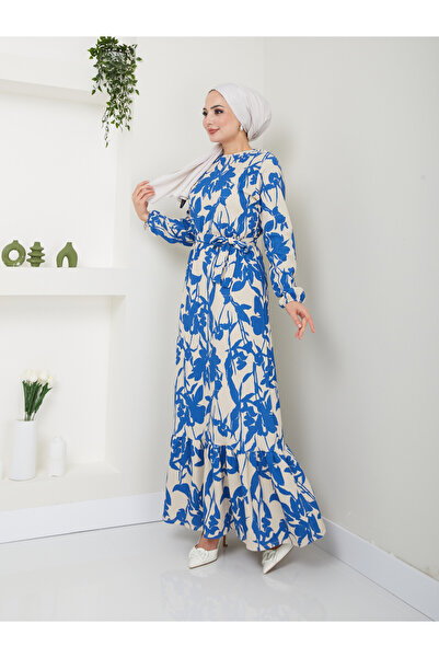 VOLT CLOTHİNG Γυναικείο φόρεμα με λουλουδάτο μοτίβο μάξι μήκους ζώνη