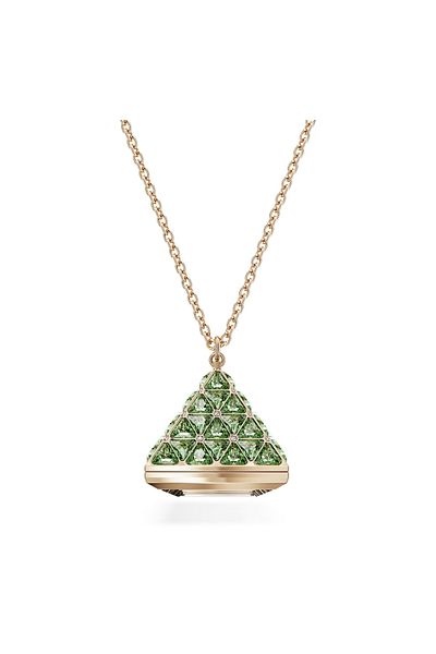 Swarovski 5631146 Swarovski Necklace Watch Pendant Watch, Triangle cut, Green, Champagne gold-tone finish