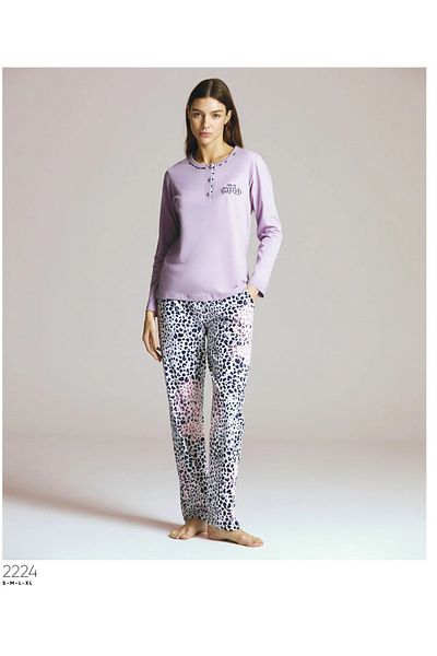 PİJAPİA Plum Color Women's Long Sleeve Crew Neck Pajama Set