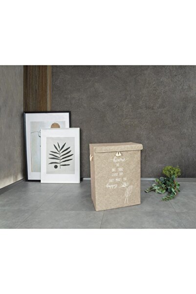 ALAS صندوق غسيل ميجا مع غطاء لباد باللون البيج، صندوق تخزين البضائع باللون البني