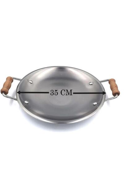 Tiesa Home 35cm Paslanmaz Çelik Saç Kavurma Tavası Ahşap Kulplu