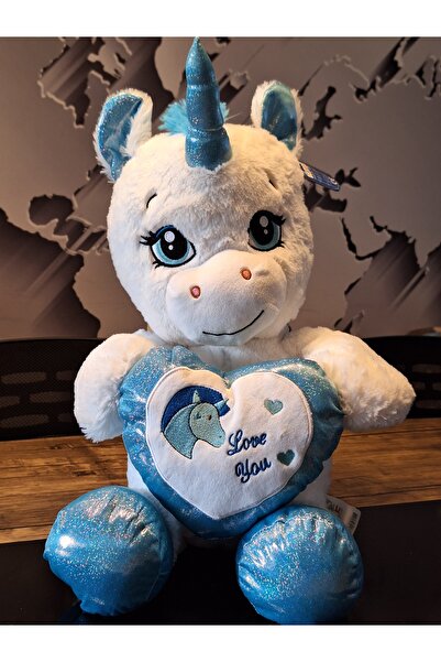 Genel Markalar Kalpli Boynuzlu Beyaz Mavi Peluş At 60cM