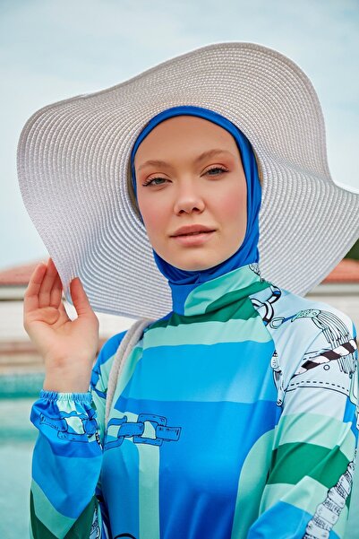 Marina Zincir Desenli Saks Tam Kapalı Tesettür Mayo M2315