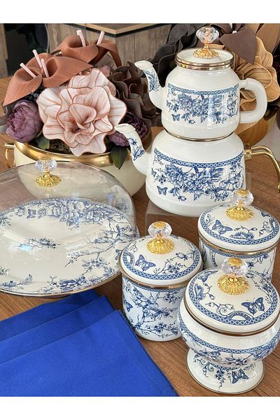 MD MİMOZA DEKOR Blue Life Enamel - 5 Piece Kitchen Set