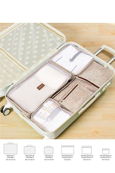 ALAS Δερμάτινο Λεπτομερές Σετ 6 Βαλιτσών Organizer, Valise Organizer, Valise Organizer-cream
