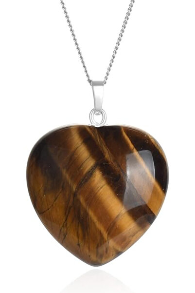 NBS Beautiful Naturel Stones Tiger Eye Heart Real Natural Stone Necklace