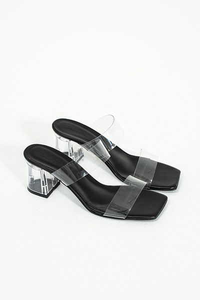 İnan Ayakkabı Women's Black Transparent Tape and Heeled Shoes (6 Cm Heel)