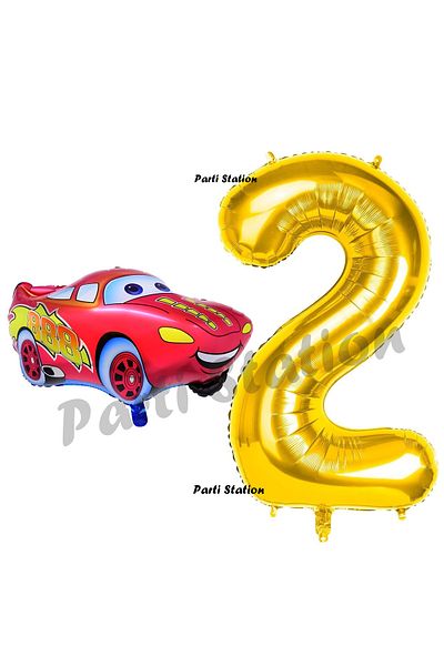 Parti Station Cars Cars Balloon Concept 2 Years Old Balloon Set Lightning Mcqueen Balloon and Gold Number Balloon Birthday Set
