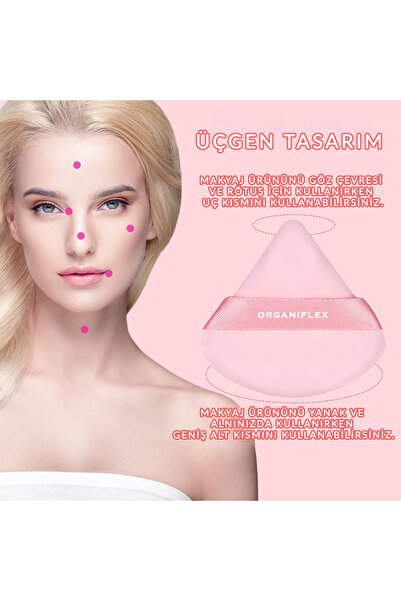 organiflex 3'lü Tutmalı Kadife Premium Makyaj Süngeri (YIKANABİLİR) Pudra Fondöten Bb Krem Uygulama