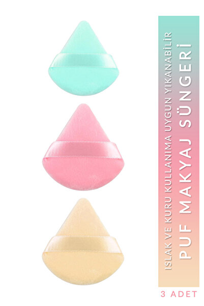 organiflex 3'lü Tutmalı Kadife Premium Makyaj Süngeri (YIKANABİLİR) Pudra Fondöten Bb Krem Uygulama