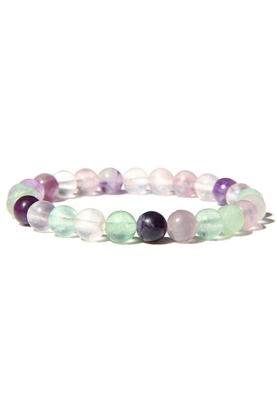 Crystalclem 8 mm Natural Stone Fluorite - Bracelet, Crown and Heart Chakra Balance