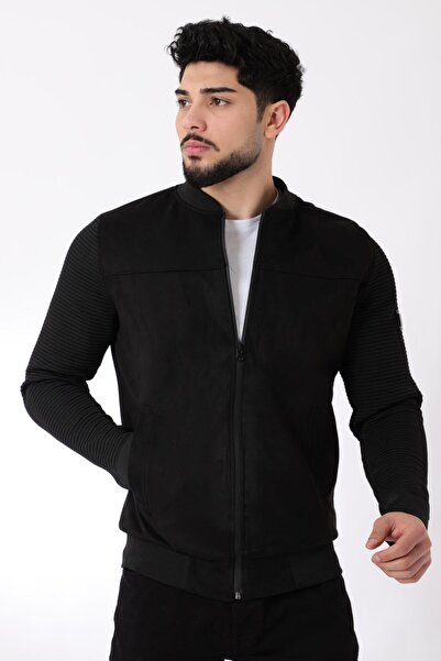 Stilkombin Sleeve Knitwear College Collar Suede Seasonal Coat PLDP 2977-60285