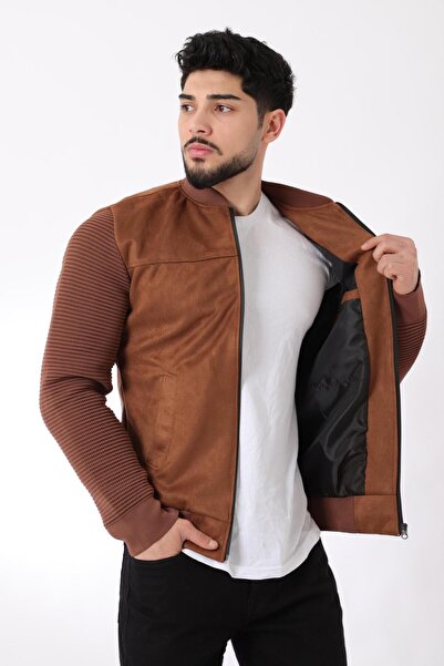 Stilkombin Sleeve Knitwear College Collar Suede Εποχιακό Παλτό PLDP 2977-60285