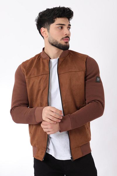 Stilkombin Sleeve Knitwear College Collar Suede Εποχιακό Παλτό PLDP 2977-60285