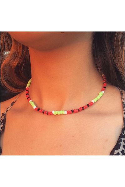 Stoneday Watermelon Concept Red Green Sand Bead Necklace
