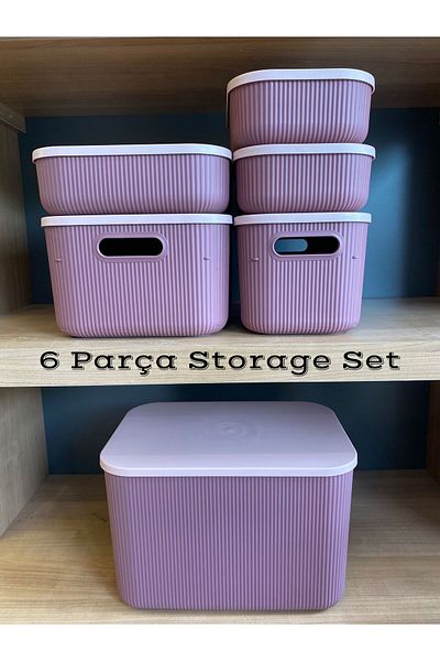 Bayev Set of 6 Storage Purple Multi-Purpose 5 Sizes Organizer Box with Closet Lid Decorative Storage Box