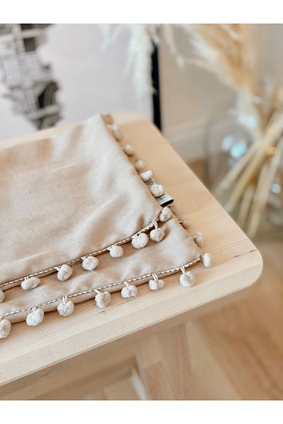 Hestia Home غطاء وسادة صغير بومبوم غطاء وسادة بيج 50x30 سم