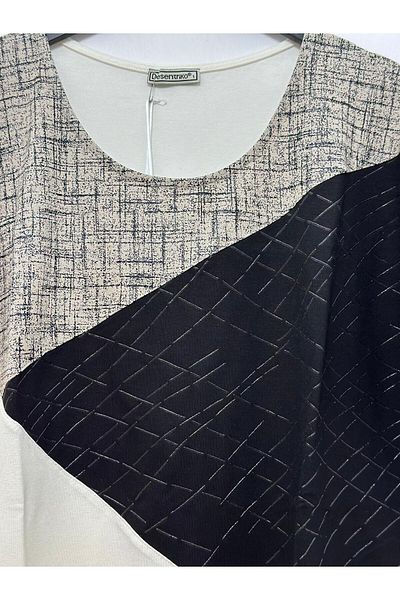 Desen Triko Crew Neck Short Sleeve Patterned Combed Cotton Blouse