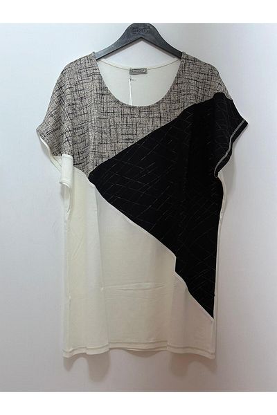 Desen Triko Crew Neck Short Sleeve Patterned Combed Cotton Blouse