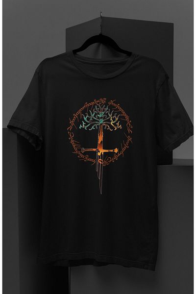 Fuddy Moda Tricou cu imprimeu Stăpânul inelelor pe spate, tricou cu imprimeu unisex Stăpânul inelelor