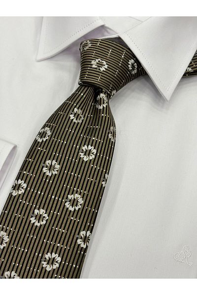 Pierre Cardin PIERRE CARDIN WOVEN PATTERNED MUSTARD WHITE TIE