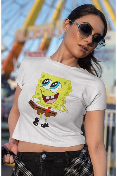 Fuddy Moda Γυναικείο Μπομπ Σφουγγαράκης εμπριμέ Crop Top - Χρώμα σφουγγαριού