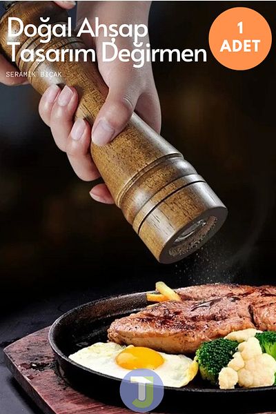 Technojet 1 Piece 22cm Natural Wooden Pepper Salt Coffee Spice Grinder Wooden Mill Salt Shaker Pepper Shakers