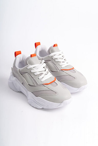 Rainon Store White Orange Leather Laced Orthopedic Sole Women's Sports Shoes