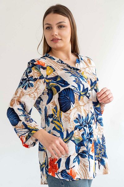 citycenterfashion Γυναικείο πουκάμισο με διπλό μανίκι μπλούζα Cty-Akc-Uzd1 100% βαμβάκι οργανικό λινό