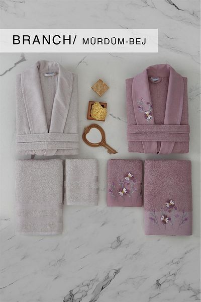 İyi Geceler İstanbul Cotton Life Οικογενειακό Σετ Μπουρνούζι 6 τεμαχίων Branch Plum-μπεζ