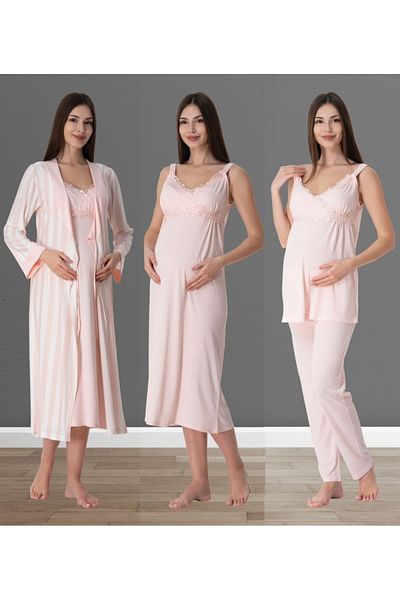 by İGP Effortt Pink Cotton Maternity and Maternity Nightgown and Pajama Set - with Dressing Gowns