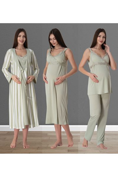 by İGP Green Cotton Dressing Gown and Pajama Set for Pregnant and Maternity - Effortt